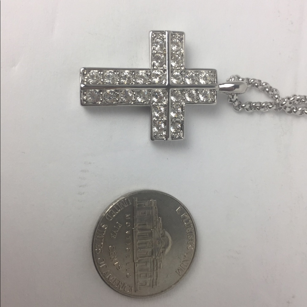 Silver Tone Rhinestone Cross - Picture 6 of 6